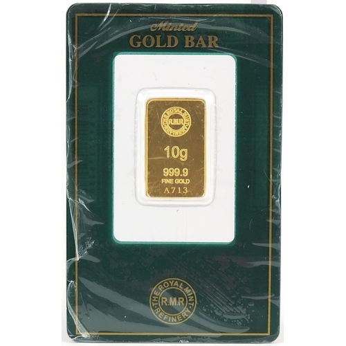 42 - The Royal Mint 999.9 fine gold 10g gold bar - this lot is sold without buyer’s premium, the hammer p... 