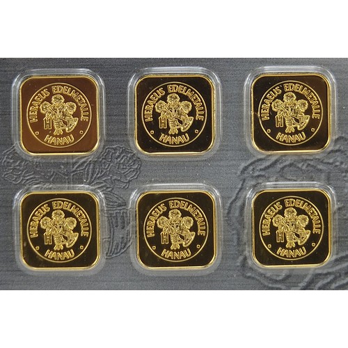 8 - Set of ten Heraeus 1g 999.9 fine gold ingots - this lot is sold without buyer’s premium, the hammer ... 