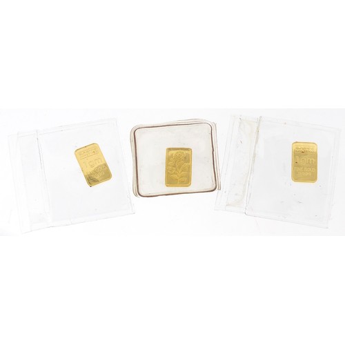 19 - Three 999.9 fine gold 1g ingots - this lot is sold without buyer’s premium, the hammer price is the ... 
