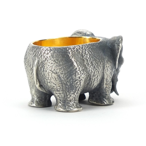 34 - Heavy silver elephant open table salt with gilt interior, impressed Russian marks to the base, 4.5cm... 
