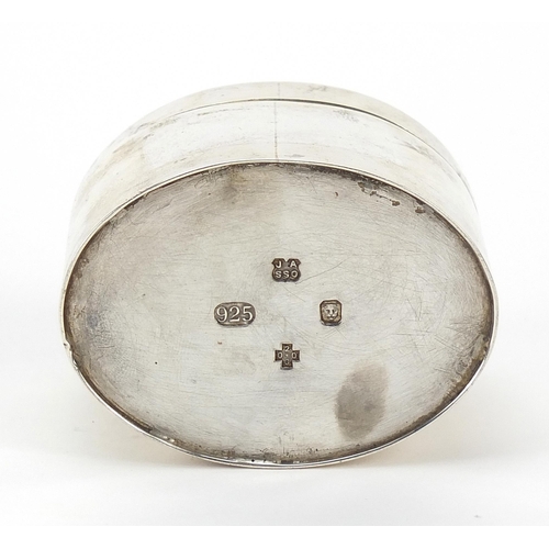 15 - Oval silver box and cover enamelled with stylised trees, JASSO makers mark, London 2000, 5cm high x ... 