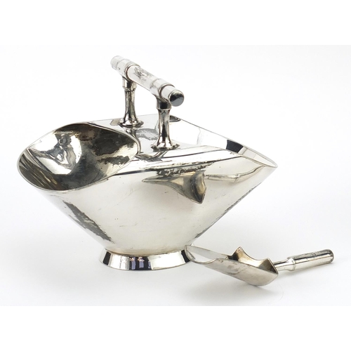 45 - Christopher Dresser for Walker & Hall, silver plated sugar basin and trowel, numbered 998, 12.2cm hi... 