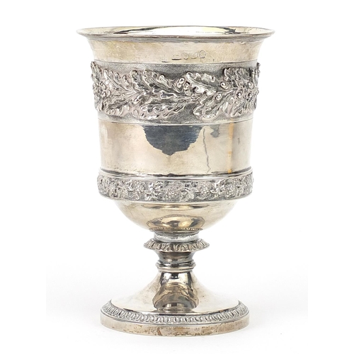 30 - George IV silver chalice cast with acorns with leaves and grapes on vines, inset with an Elizabeth I... 