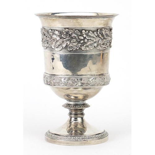 30 - George IV silver chalice cast with acorns with leaves and grapes on vines, inset with an Elizabeth I... 