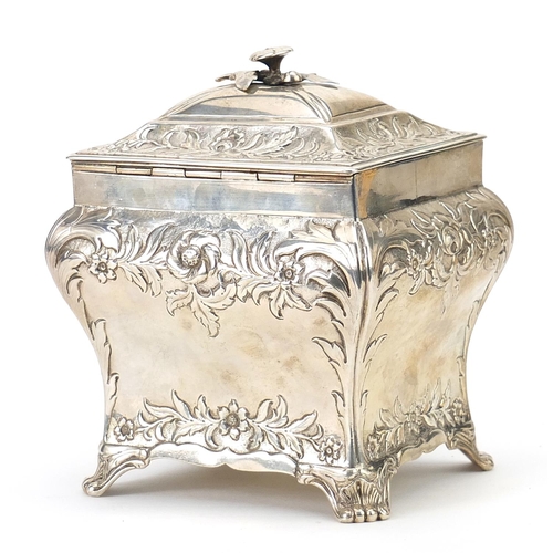 23 - Antique Scottish silver tea caddy embossed with flowers and foliage, indistinct Glasgow hallmarks, 1... 