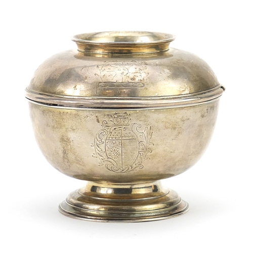 27 - Richard Gurney & Thomas Cook, George II silver footed bowl and cover engraved with a crest, London 1... 