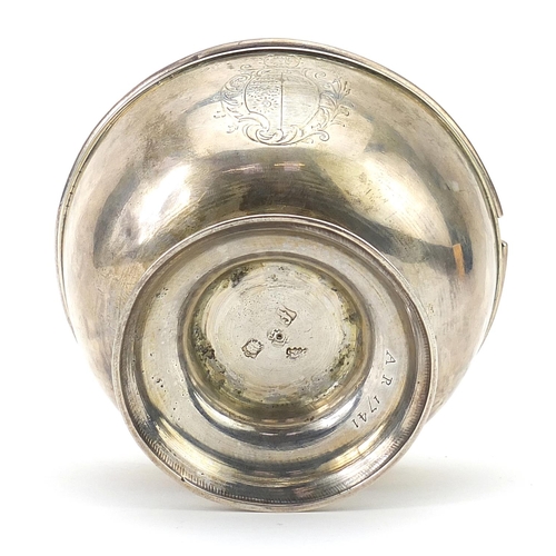 27 - Richard Gurney & Thomas Cook, George II silver footed bowl and cover engraved with a crest, London 1... 