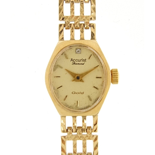 152 - Accurist, ladies 9ct gold Accurist Diamond wristwatch with 9ct gold strap, the case 15mm wide, 12.9g