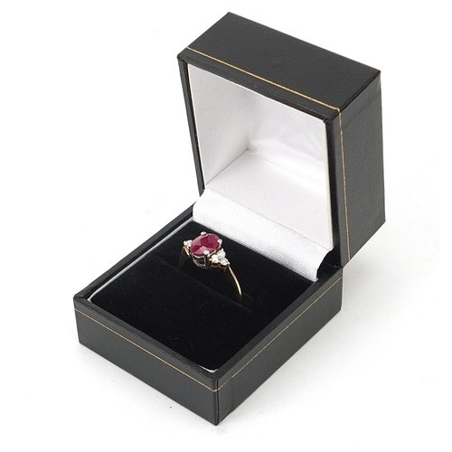 163 - 18ct gold ruby and diamond ring, size P, 3.1g