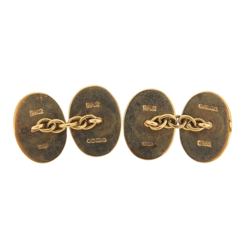 146 - Pair of 9ct gold engine turned cufflinks, 1.5cm wide, 3.7g