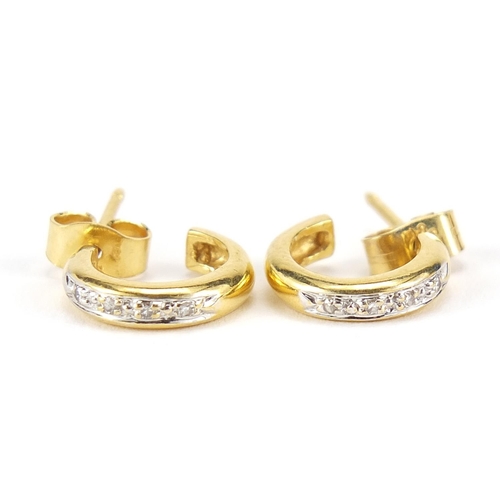 158 - Pair of 9ct gold diamond hoop earrings, 1.2cm in diameter, 2.0g