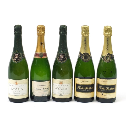 841 - Five bottles of Champagne comprising Nicolas Feuillatte, Laurent-Perrier and Ayala