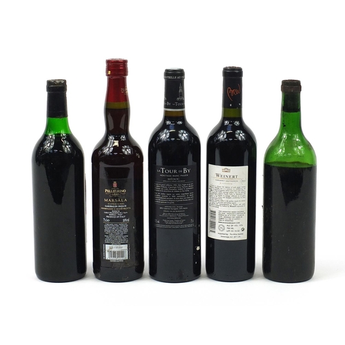 842 - Five bottles of vintage and later wine including 1966 Chateau Palmer Margaux and 1970 Chateau La Tou... 