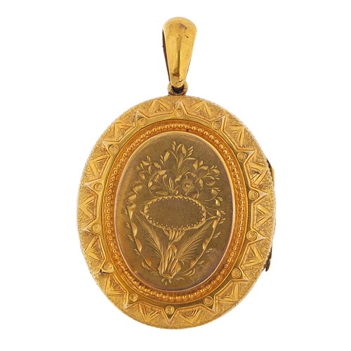 173 - Victorian gold coloured metal enamel and seed pearl locket, 4cm high, 12.2g