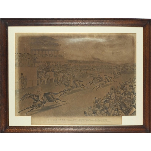 1392 - After Charles Hunt - Liverpool Grand Steeplechase, 1839, coming in, antique print, mounted, framed a... 