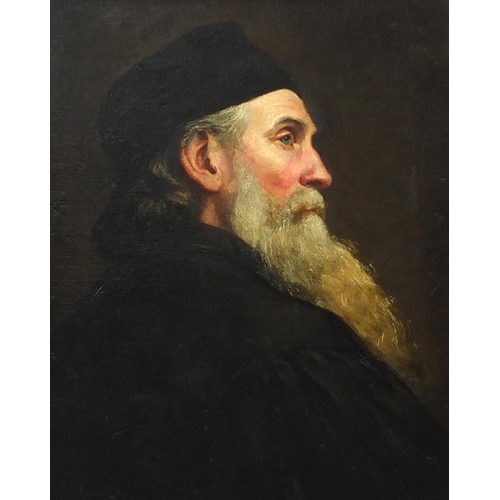 21 - School of Rembrandt Van Rijn - Portrait of a bearded gentleman wearing a cap, Antique Dutch old mast... 