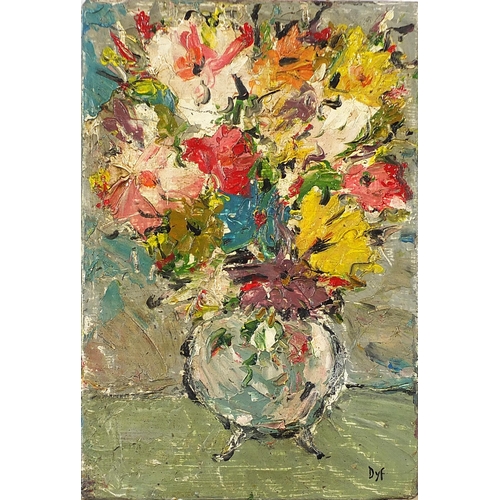 287 - Still life flowers in a vase, Scottish Colourist school impasto oil on canvas, unframed, 36cm x 31cm