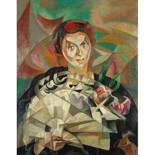 337 - Surreal composition, portrait of a female, Cubist school oil on board, framed, 50.5cm x 39.5cm exclu... 