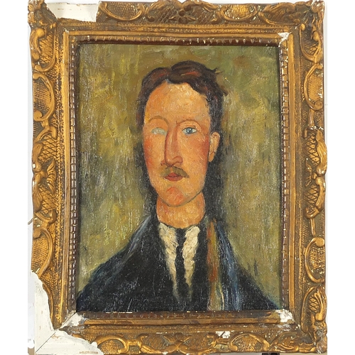 260 - After Amedeo Modigliani - Head and shoulders portrait of a gentleman, Italian school oil on board, m... 