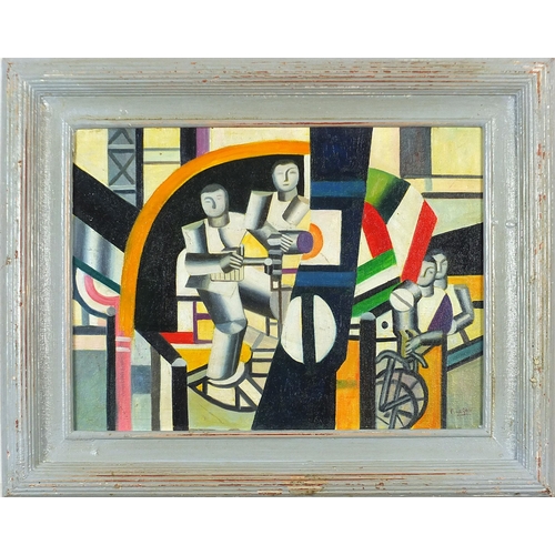 170 - Manner of Fernand Leger - Surreal composition with figures and geometric shapes, French school oil o... 