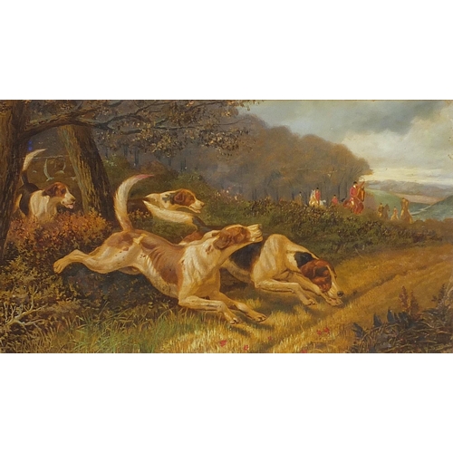 554 - Edward Algernon Stuart Douglas - Foxhounds and huntsmen, pair of heightened prints in colour, mounte... 