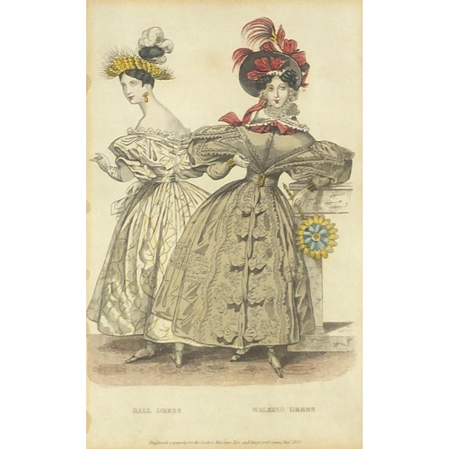 1736 - Set of nine 19th century coloured fashion plates including summer riding dress, evening dress and ba... 