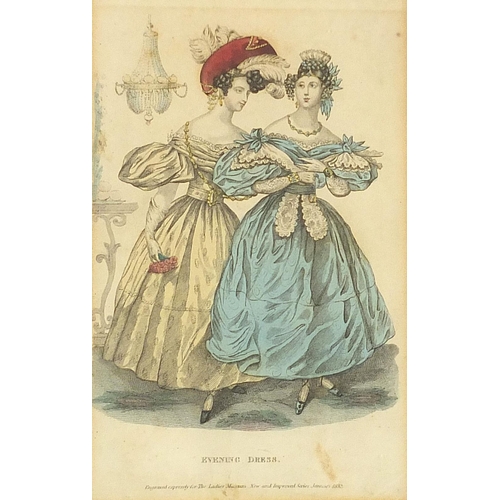 1736 - Set of nine 19th century coloured fashion plates including summer riding dress, evening dress and ba... 