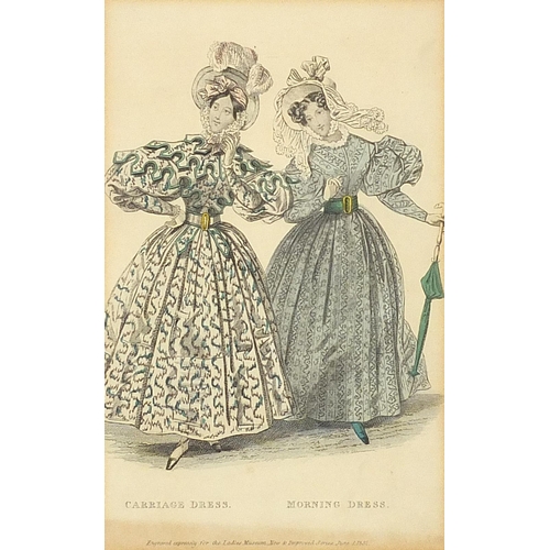 1736 - Set of nine 19th century coloured fashion plates including summer riding dress, evening dress and ba... 