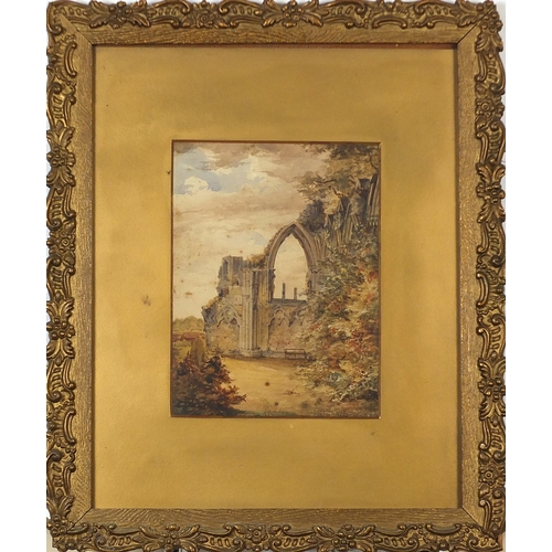 98 - Cathedral ruins and gateway, pair of antique watercolours, mounted framed and glazed, each 25cm x 17... 