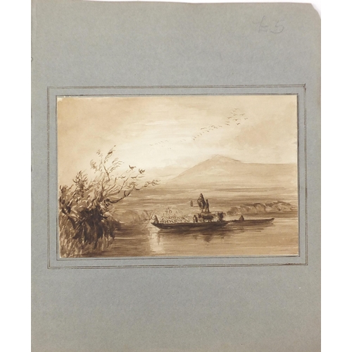 235 - Collection of 19th century pencil and sepia watercolours, including landscapes and horses, two signe... 