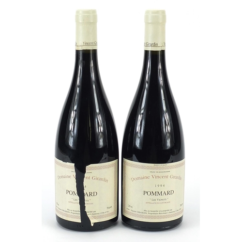 840 - Two bottles of 1994 Domaine Vincent Girardin Pommard red wine