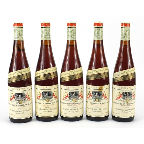 849 - Five bottles of 1976 Weingut Karl Schaefer white wine