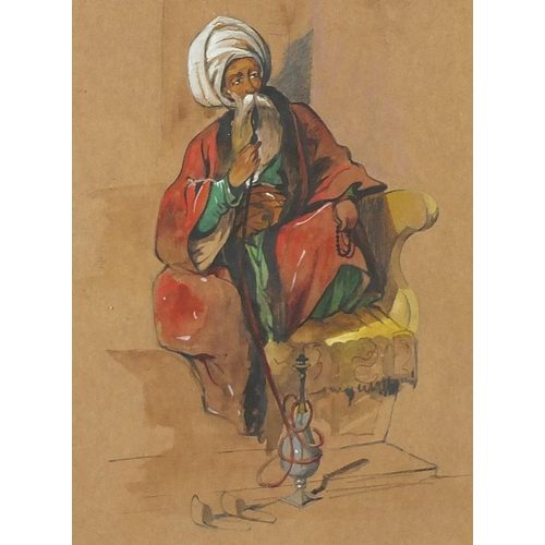 529 - Figure wearing a Turban, Turkish heightened watercolour, mounted, framed and glazed, 22cm x 16.5cm e... 