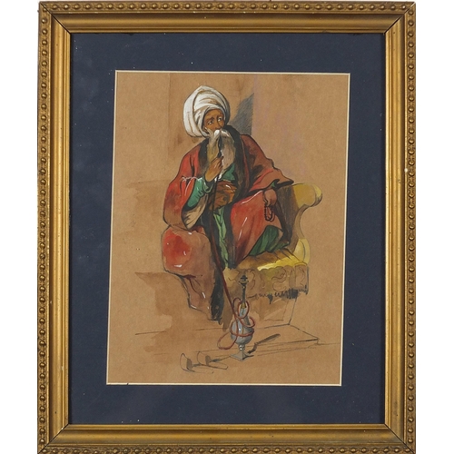 529 - Figure wearing a Turban, Turkish heightened watercolour, mounted, framed and glazed, 22cm x 16.5cm e... 