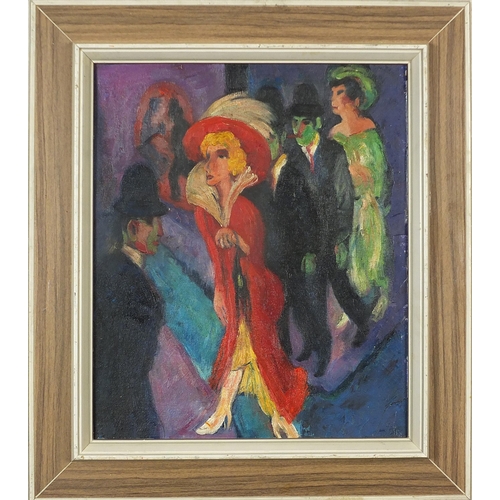 1416 - Figures in an interior, oil on board, mounted and framed, 38.5cm x 32cm excluding the mount and fram... 