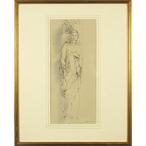 1315 - Michael McGuinness - Figural studies, two pencil and inks, each mounted, framed and glazed, the larg... 