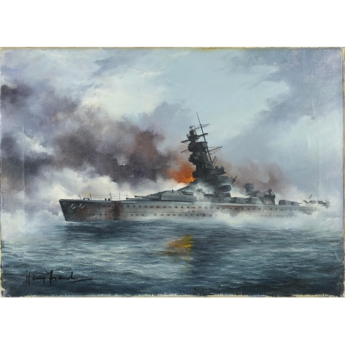 560 - Henry French - The End of the Graph Spee off Montevideo, military interest oil on canvas, Phillips l... 