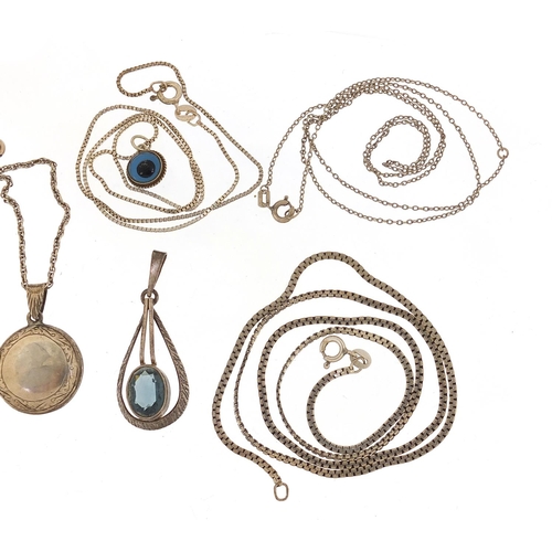 1347 - Silver jewellery comprising four necklaces and three pendants including a locket, 21.5g