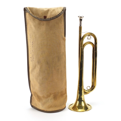 710 - US Regulation, American military interest brass bugle with case, the bugle 42cm in length