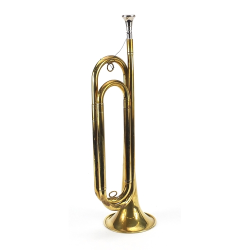 710 - US Regulation, American military interest brass bugle with case, the bugle 42cm in length