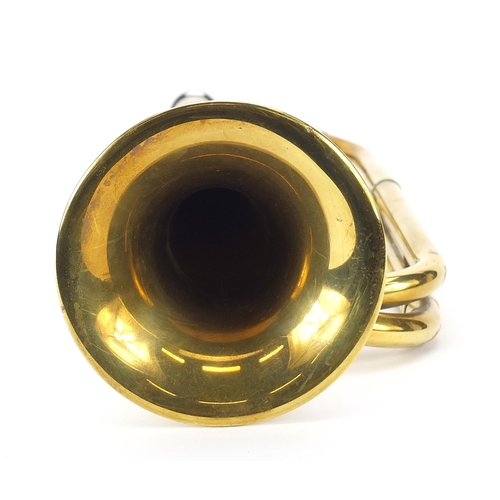 710 - US Regulation, American military interest brass bugle with case, the bugle 42cm in length