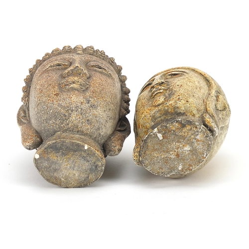 1283 - Two Chinese archaic style Buddha heads, the largest 10.5cm high