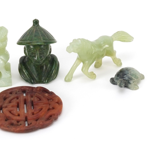 1514 - Chinese and other jade and hardstone carvings including a Foo dog and Wang Mu horse, the largest 8cm... 