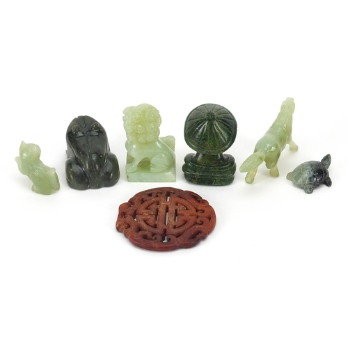 1514 - Chinese and other jade and hardstone carvings including a Foo dog and Wang Mu horse, the largest 8cm... 