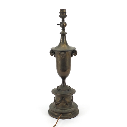 182 - Antique brass Regency design adjustable table lamp with ram's heads, 47.5cm high