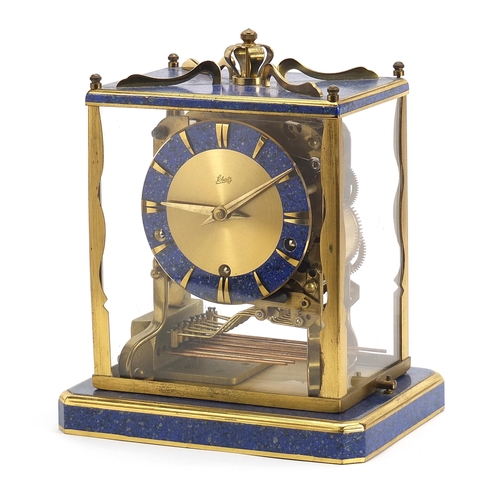 229 - Schatz faux lapis lazuli mantle clock with Westminster chime, 24cm high