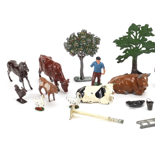 1284 - Vintage lead farmyard animals and accessories including Britains