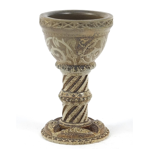 101 - Martin Brothers, stoneware chalice or goblet incised with stylised flowers, 13cm high