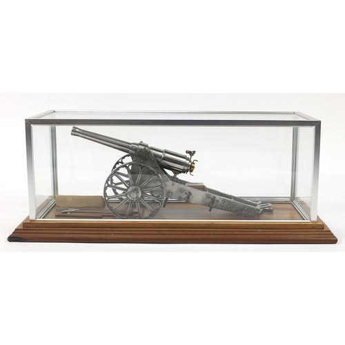 378 - Scratch built metal model of a Long Cecil made by W R Davies housed in a glazed display case