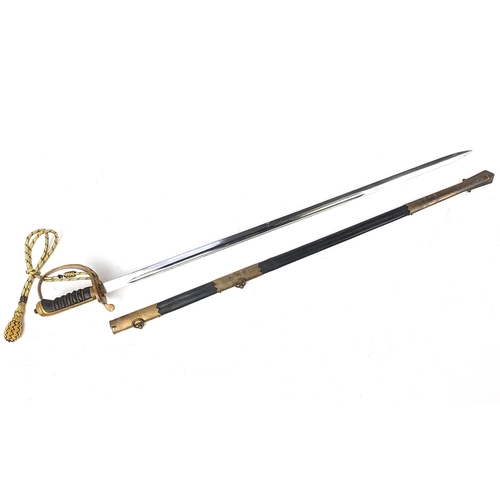 619 - Elizabeth II naval interest dress sword with scabbard by Wilkinson, 96cm in length